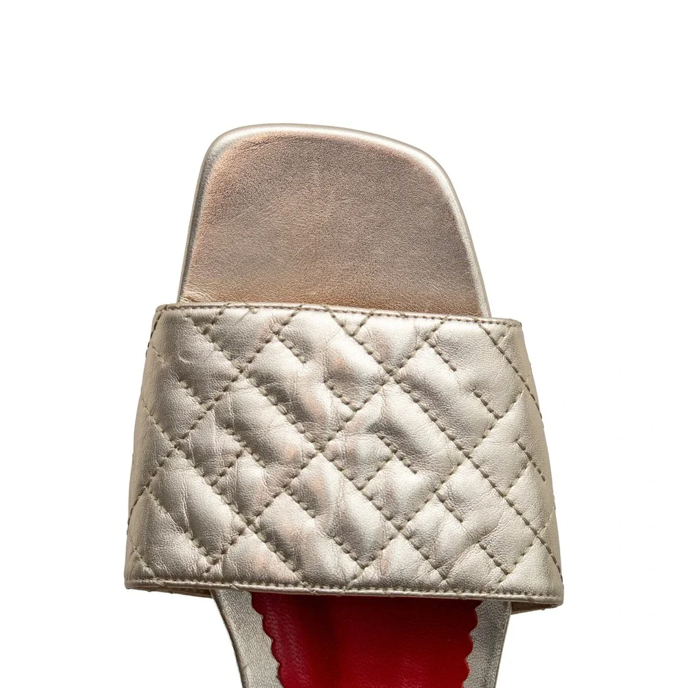 Carolina Herrera CH Gold Quilted Leather Slide Sandals Women's EU 39 US 8.5